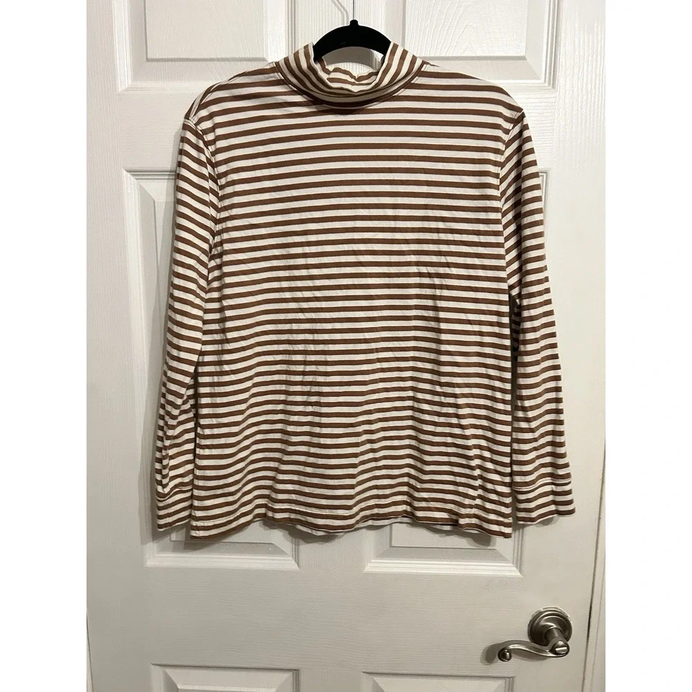 Lands End Women's‎ M 8-10 Mock Turtleneck Cotton Striped Casual Versatile Cozy